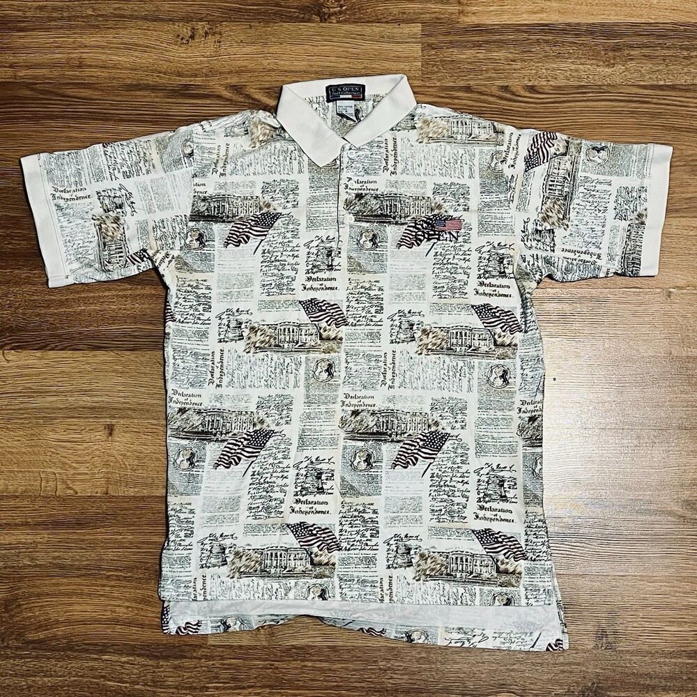 US Open Golf Collection Flag Declaration of Independence Mens M Polo Print Shirt